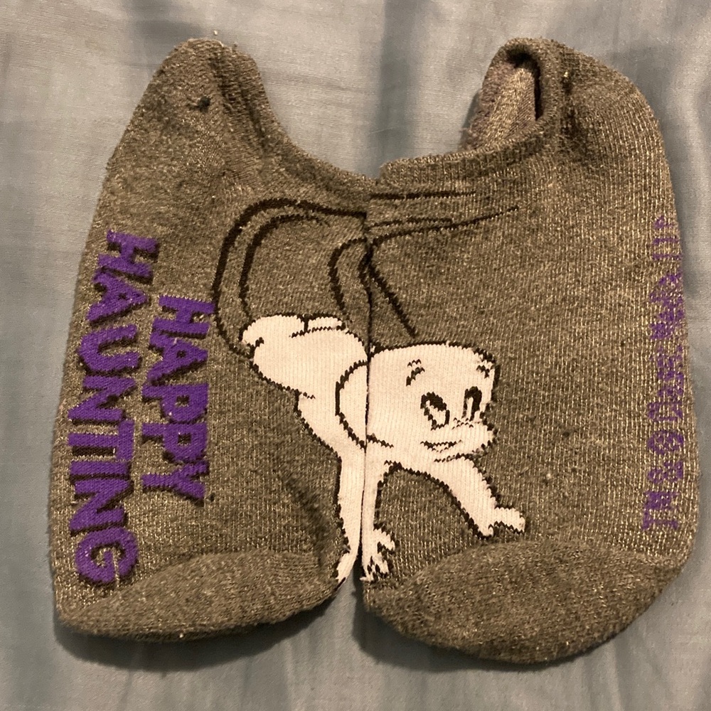 Gray and Purple Casper - Happy Haunting Socks